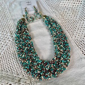 Icon Collection Beaded Necklace and Earring Set Turquoise Burgundy Boho Chunky